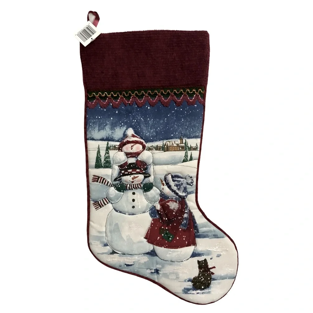 Christmas Stockings Oversized Snowmen Snow Scene Plush 3 Pieces 22 Inches - Picture 10 of 16